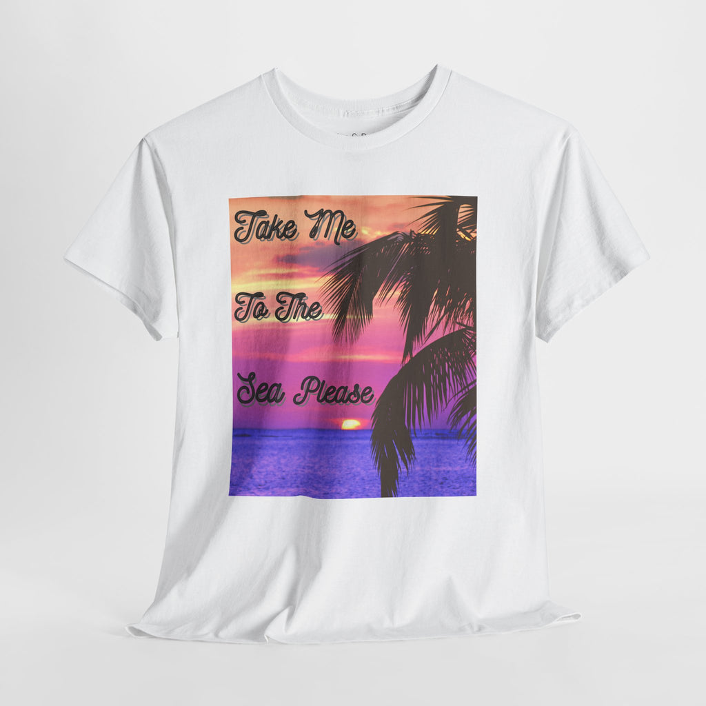 Beach Sunset Tee — "Take Me To The Sea Please" Palm Tree Graphic Shirt