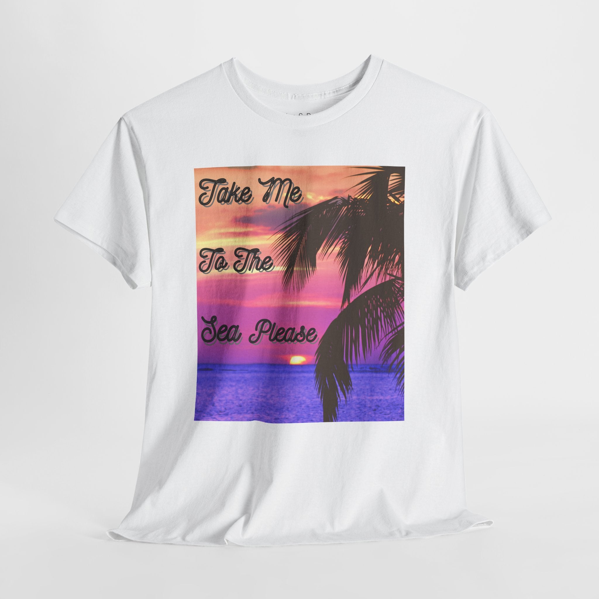 Beach Sunset Tee — "Take Me To The Sea Please" Palm Tree Graphic Shirt