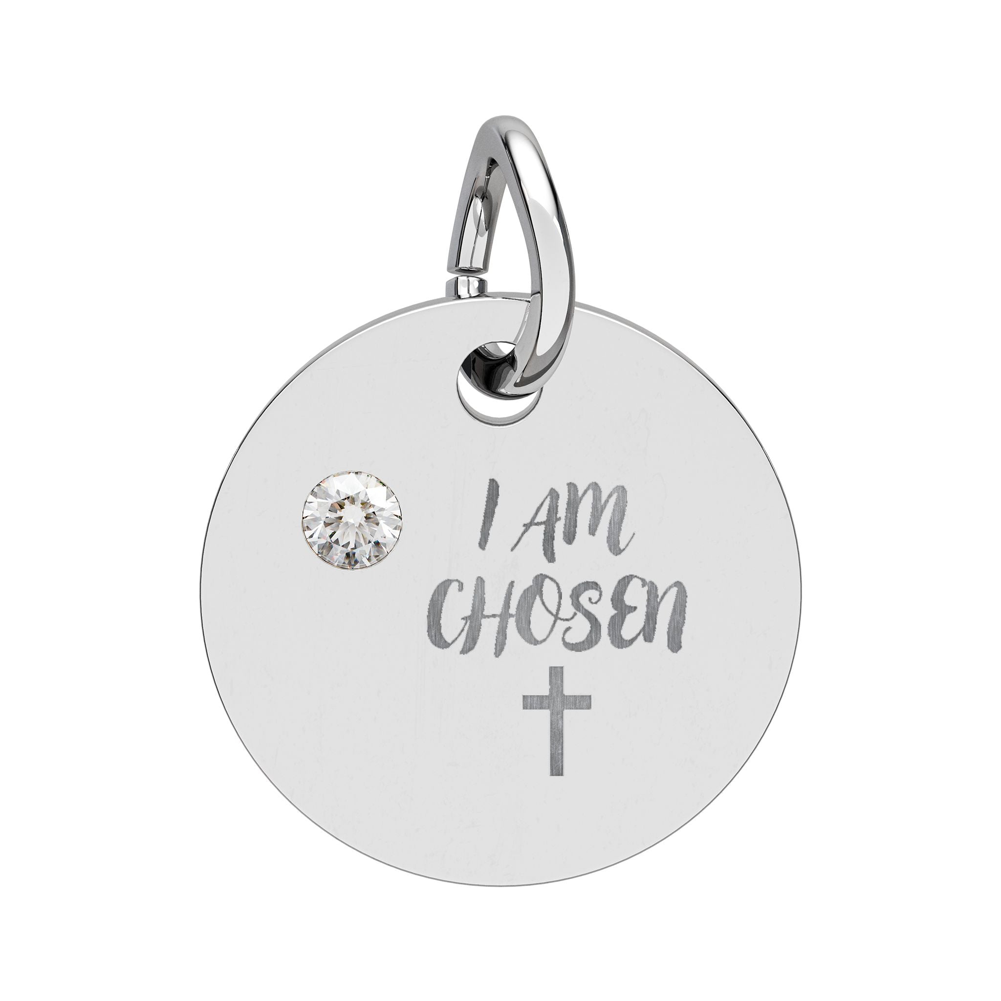 I Am Chosen Birthstone Circle Charm — Engraved Christian Cross Pendant