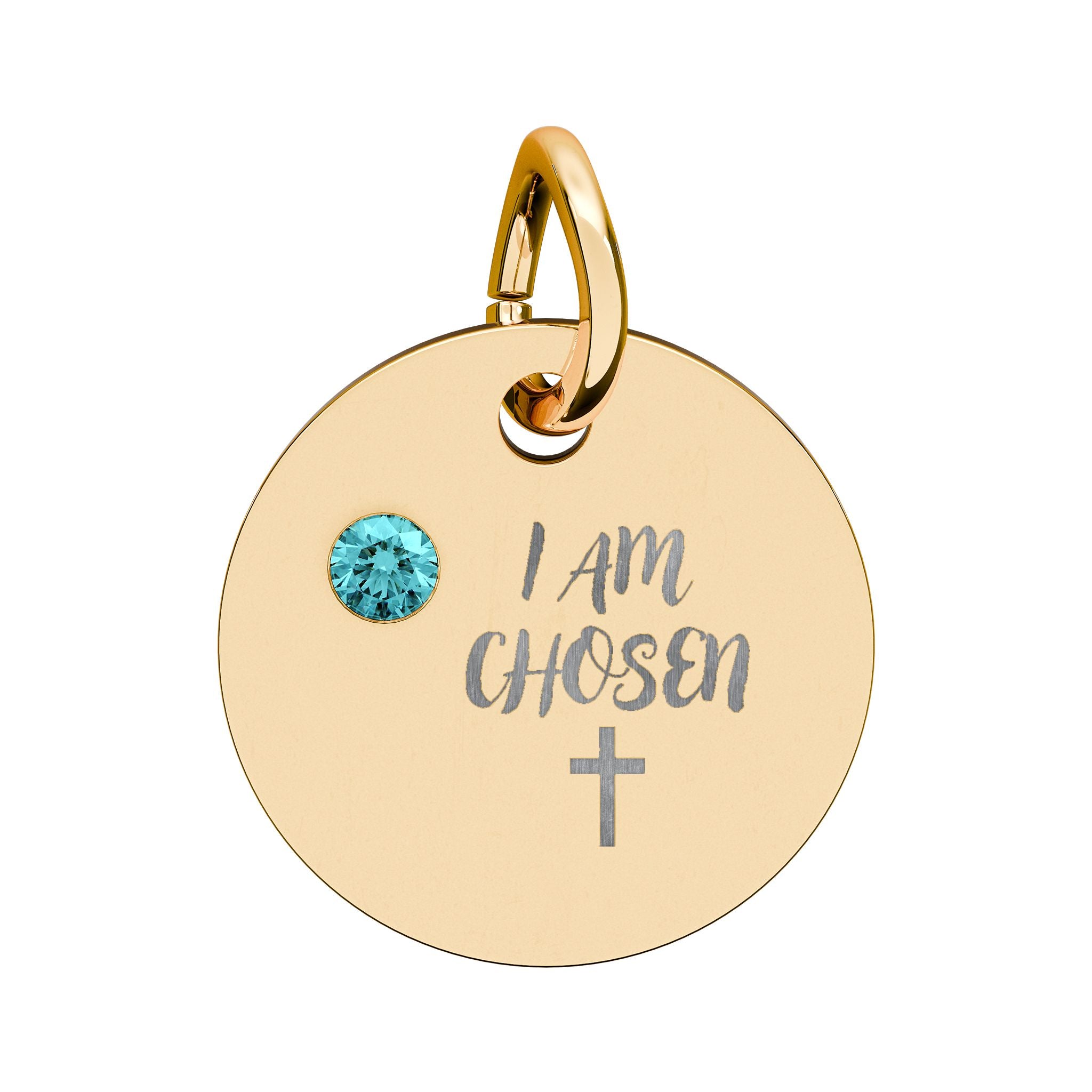 I Am Chosen Birthstone Circle Charm — Engraved Christian Cross Pendant