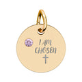 I Am Chosen Birthstone Circle Charm — Engraved Christian Cross Pendant