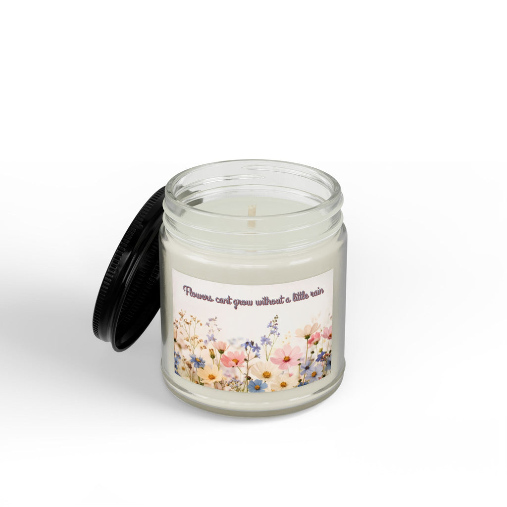 Floral Soy Candle – "Flowers Can't Grow Without a Little Rain" (4oz & 9oz)