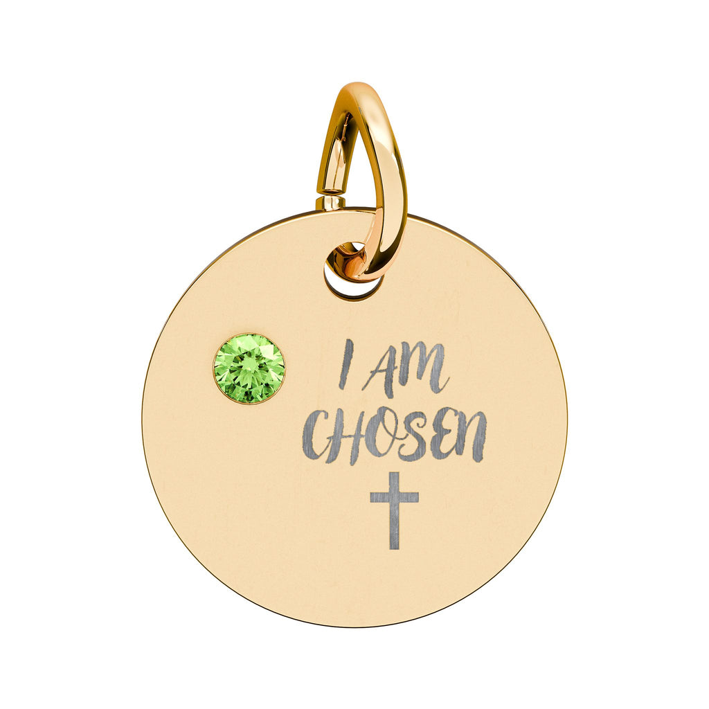 I Am Chosen Birthstone Circle Charm — Engraved Christian Cross Pendant