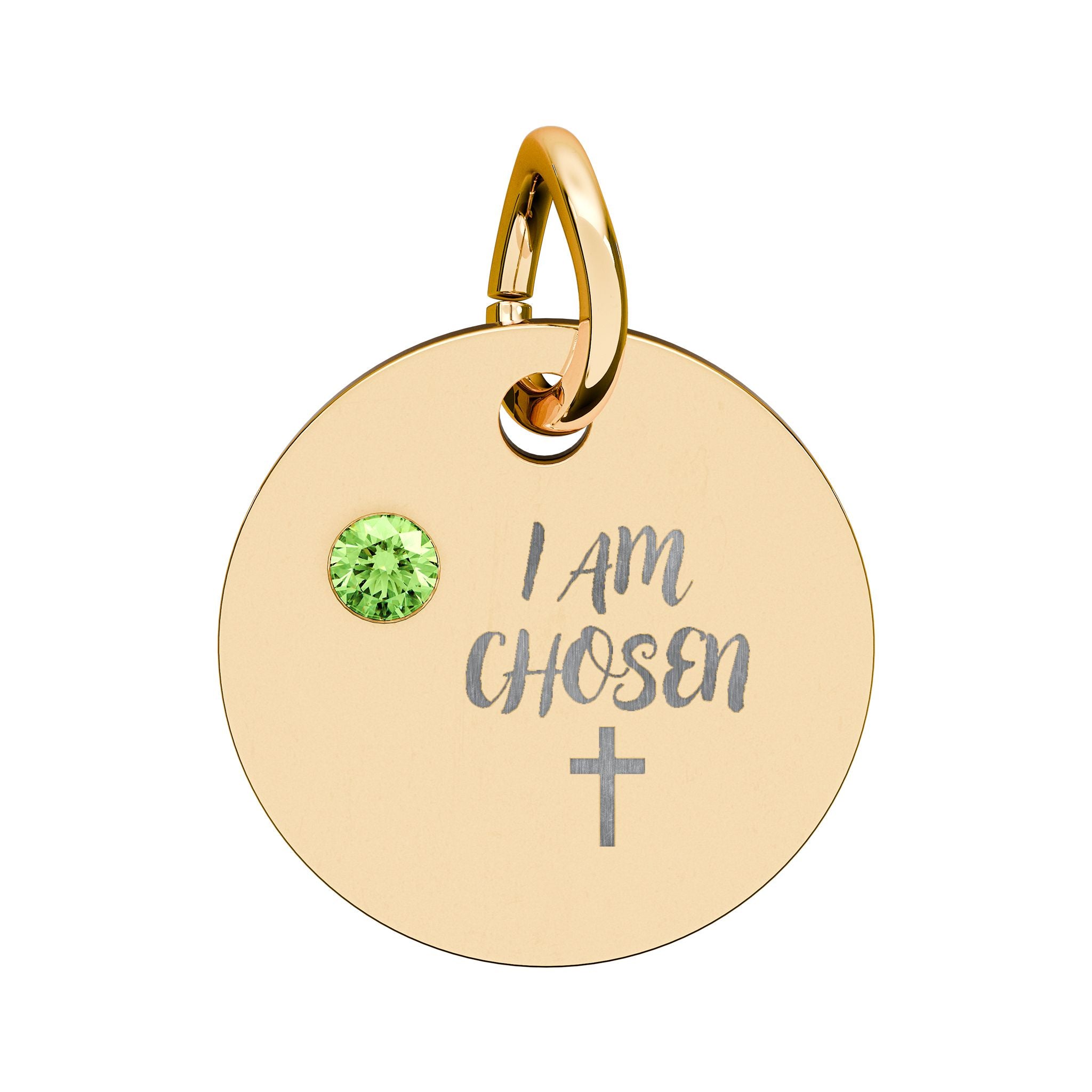 I Am Chosen Birthstone Circle Charm — Engraved Christian Cross Pendant