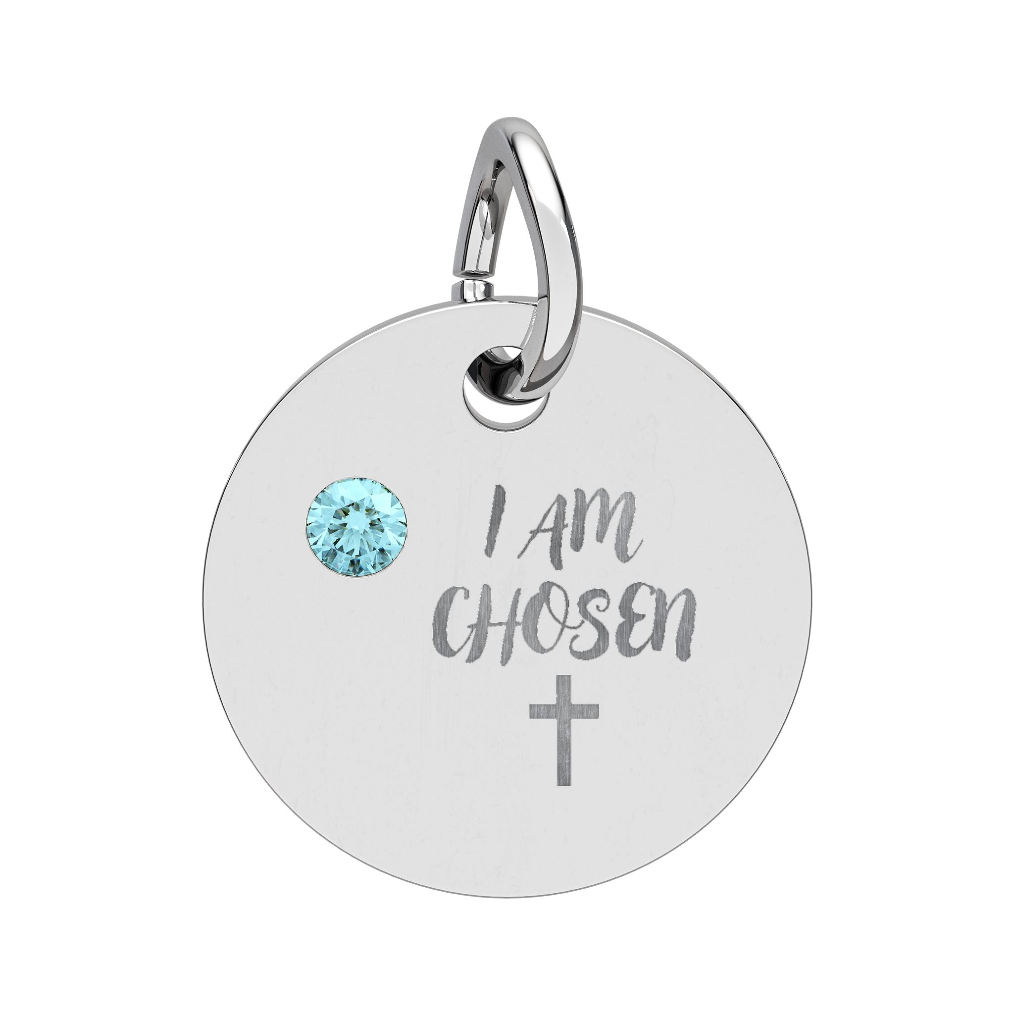 I Am Chosen Birthstone Circle Charm — Engraved Christian Cross Pendant