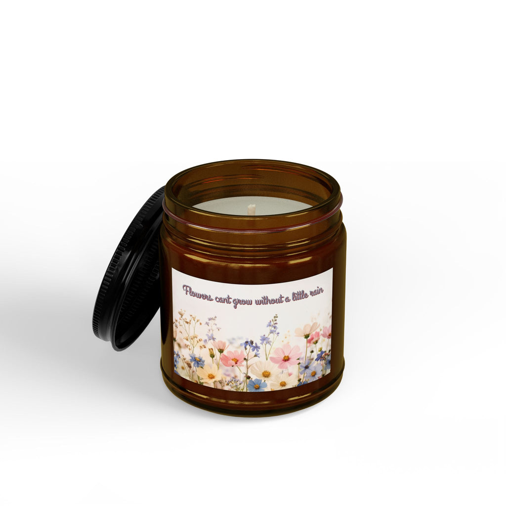 Floral Soy Candle – "Flowers Can't Grow Without a Little Rain" (4oz & 9oz)