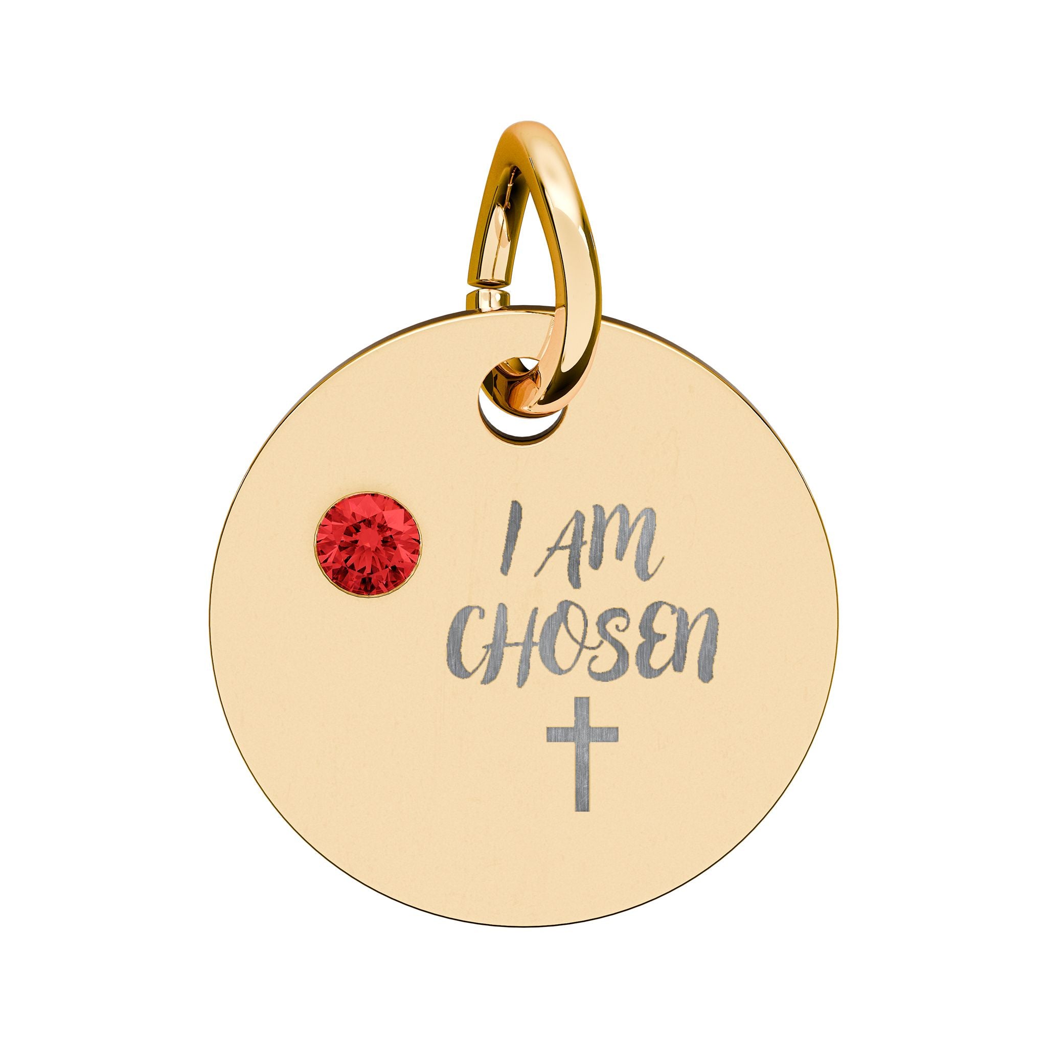 I Am Chosen Birthstone Circle Charm — Engraved Christian Cross Pendant