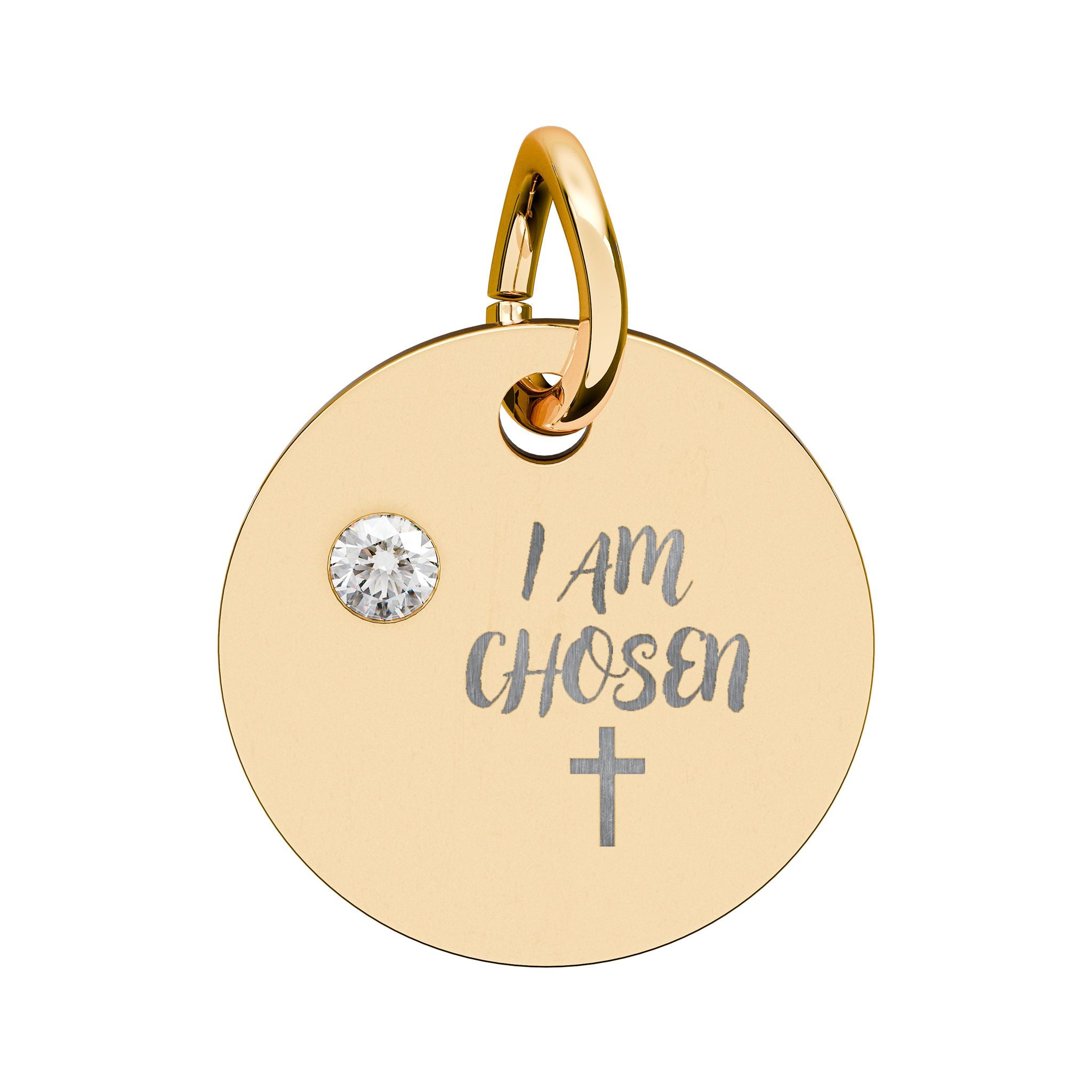I Am Chosen Birthstone Circle Charm — Engraved Christian Cross Pendant