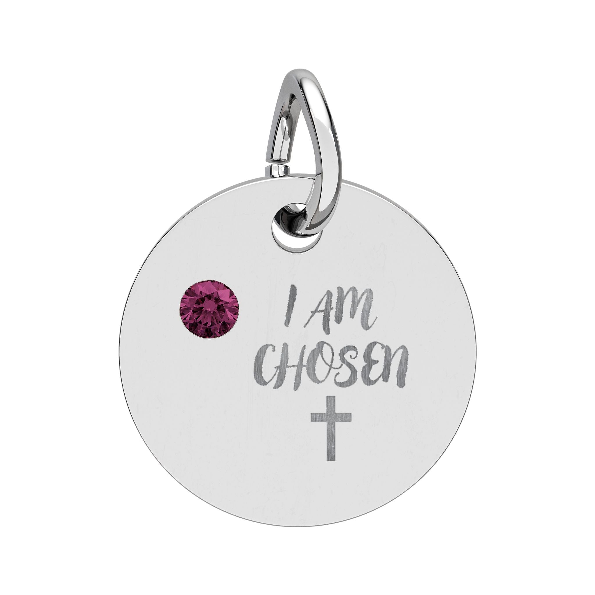 I Am Chosen Birthstone Circle Charm — Engraved Christian Cross Pendant