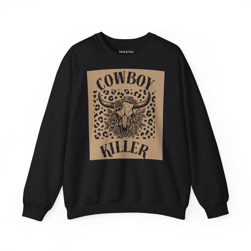 Cowboy Killer Crewneck Sweatshirt — Western Leopard Print Graphic