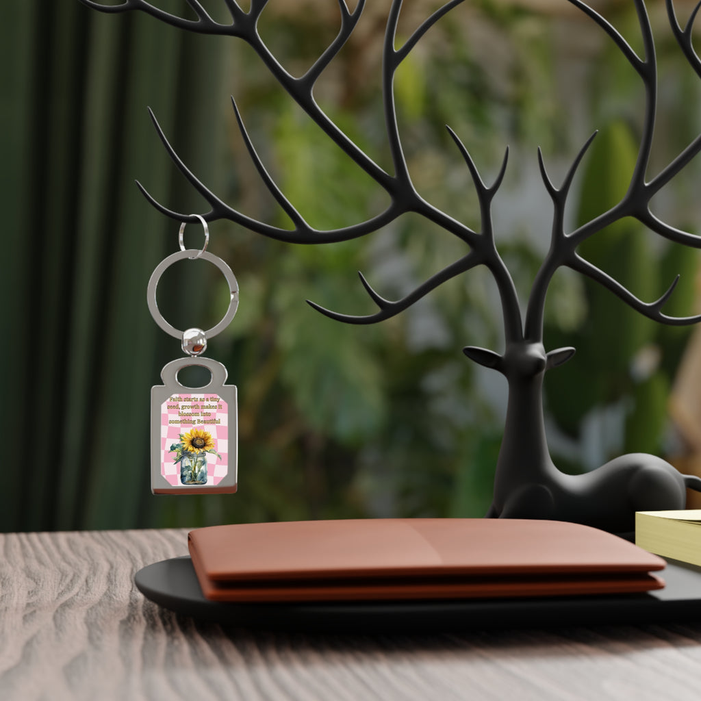 Sunflower Mason Jar Keyring — Inspirational Rectangle Photo Keychain