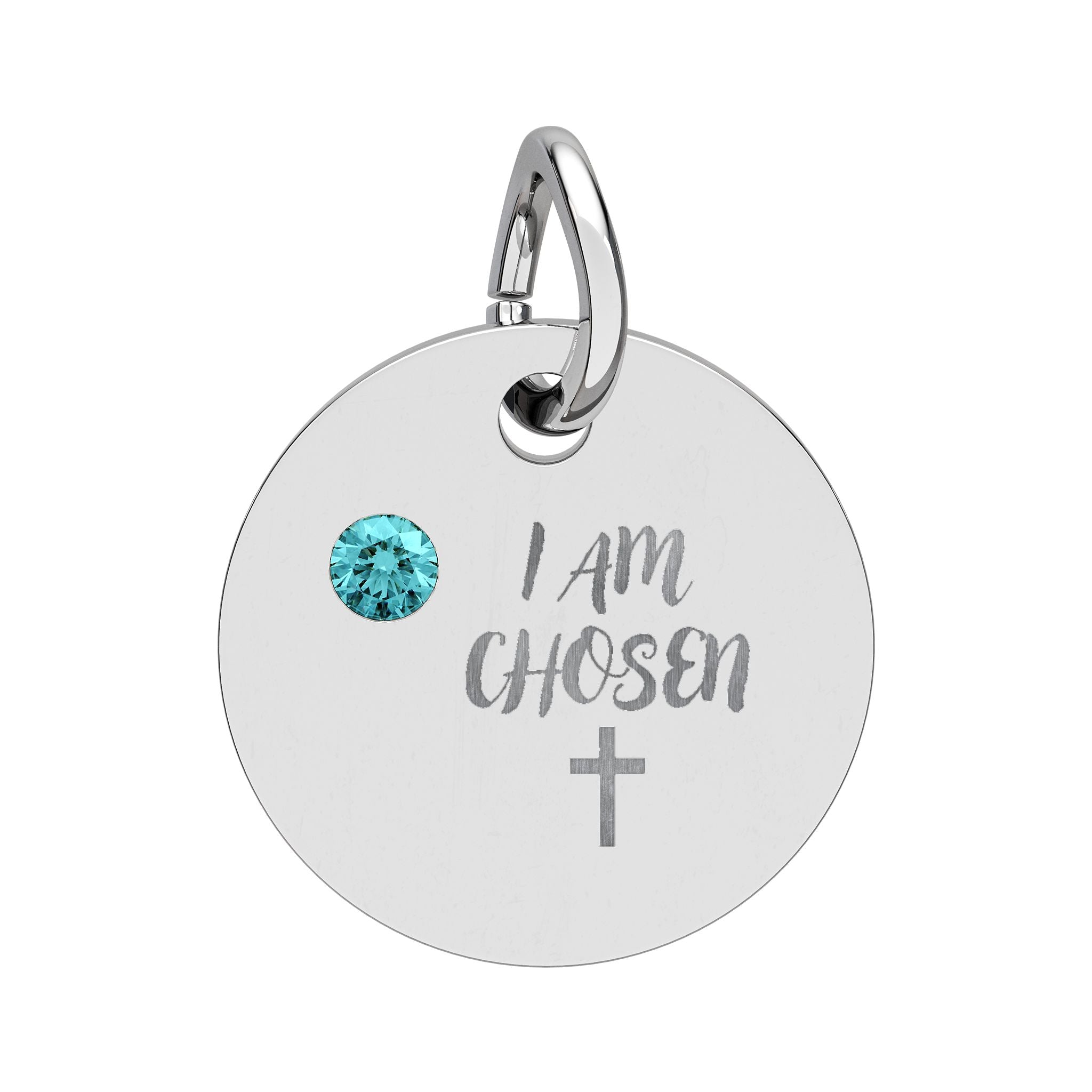 I Am Chosen Birthstone Circle Charm — Engraved Christian Cross Pendant
