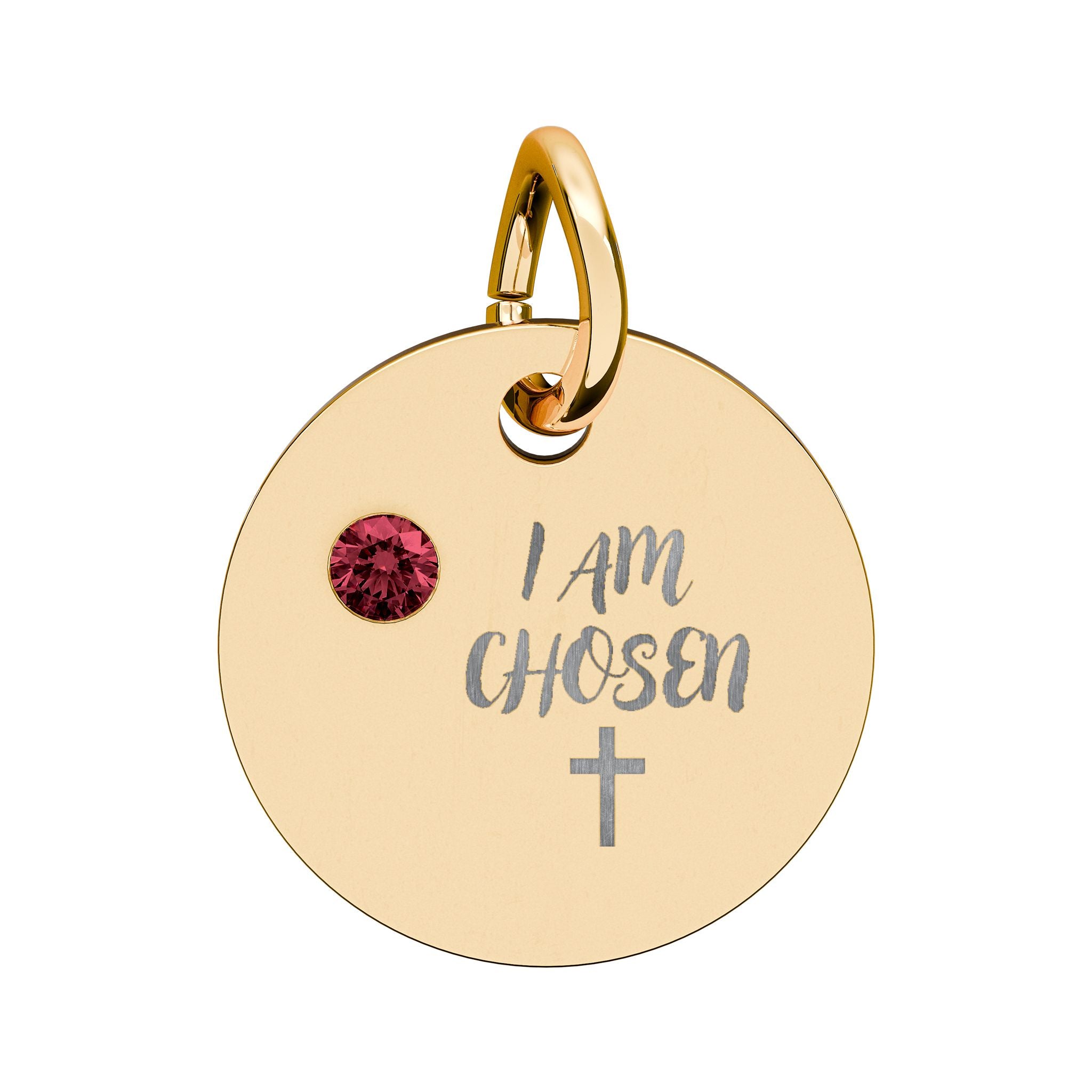I Am Chosen Birthstone Circle Charm — Engraved Christian Cross Pendant