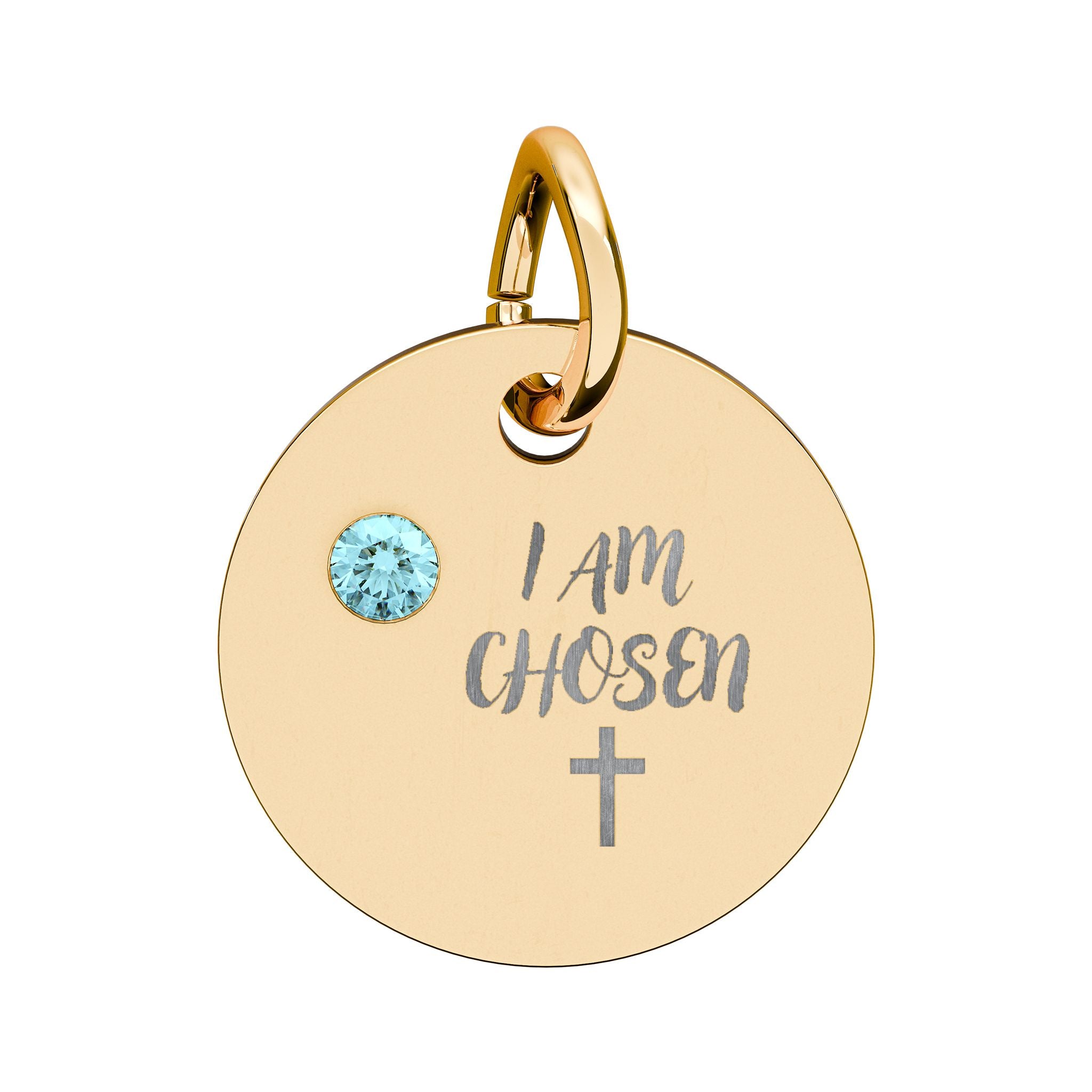 I Am Chosen Birthstone Circle Charm — Engraved Christian Cross Pendant