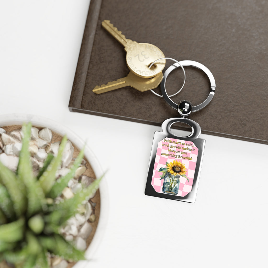 Sunflower Mason Jar Keyring — Inspirational Rectangle Photo Keychain