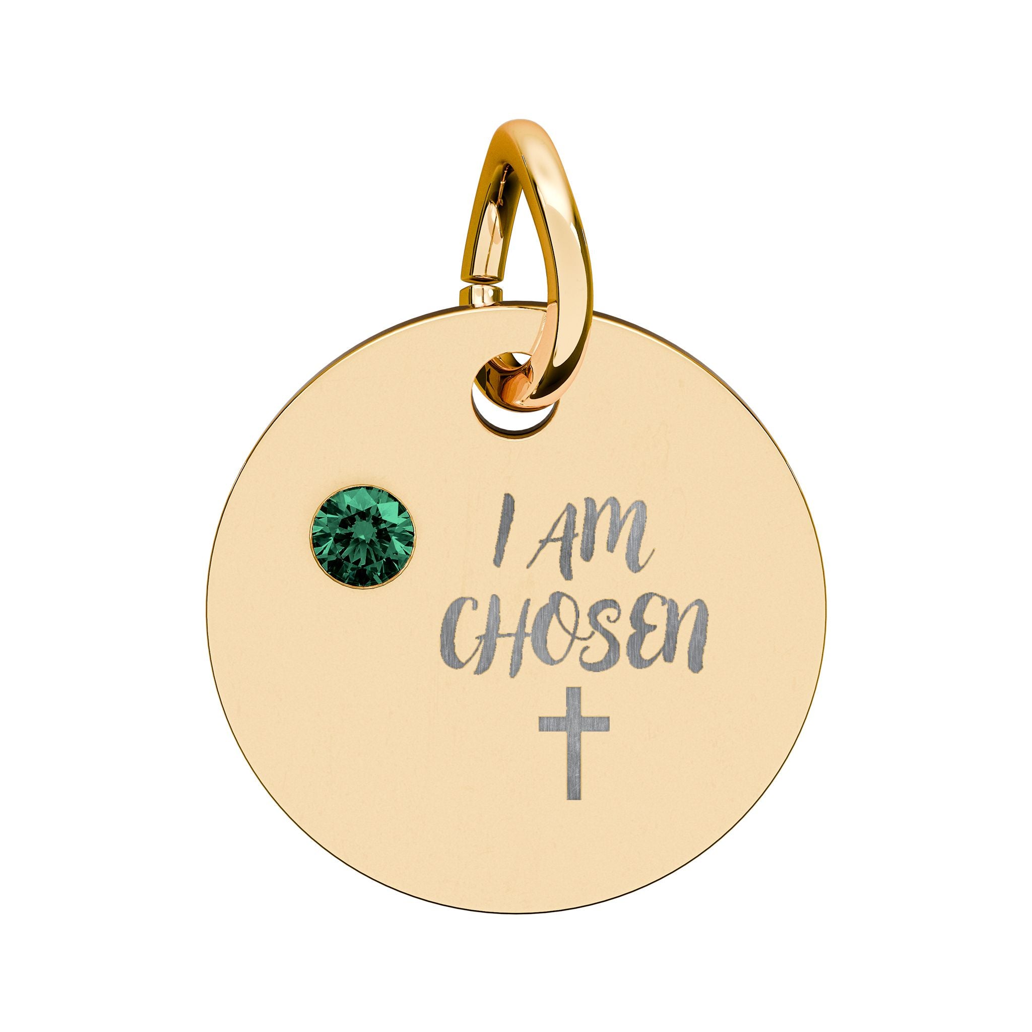 I Am Chosen Birthstone Circle Charm — Engraved Christian Cross Pendant